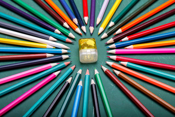 Fototapeta premium Pencils around sharpener