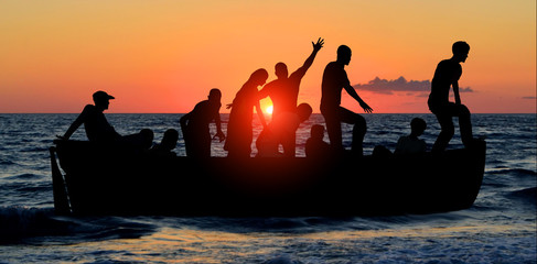 boat with migrants fleeing from war