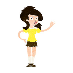 cartoon pretty woman waving for attention