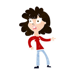 cartoon worried woman pointing