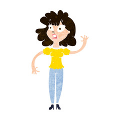 cartoon worried woman waving