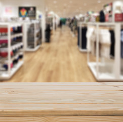 Wood table top with blur interior background