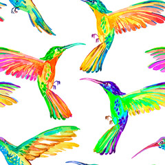 Watercolor hummingbirds seamless pattern. - 91862380