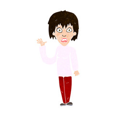 cartoon shocked woman waving hand