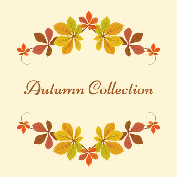 Autumn background, decor frame with yellow chestnut leaves