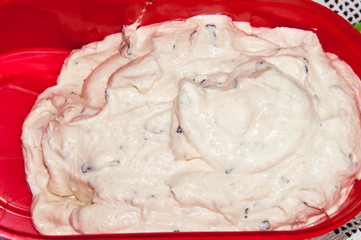 Preparing homemade ice cream in the bowl