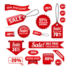 Red Sale Discount Tags, Badges And Ribbons