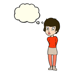 cartoon pretty woman with thought bubble