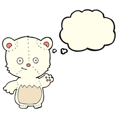 cartoon polar bear cub waving with thought bubble