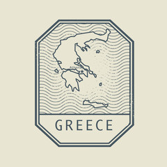 Stamp with the name and map of Greece, vector