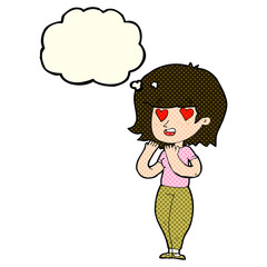 cartoon woman in love with thought bubble