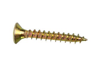 Golden screw isolated on white background