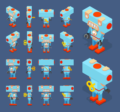 Isometric blue toy robot