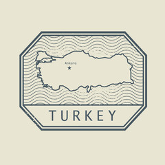 Stamp with the name and map of Turkey, vector