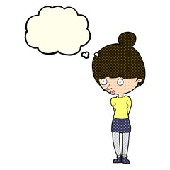 cartoon woman staring with thought bubble