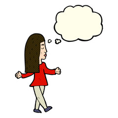 cartoon woman shrugging shoulders with thought bubble