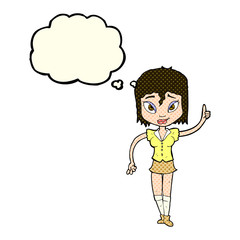 cartoon woman making point with thought bubble