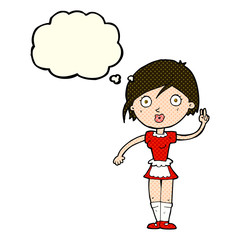 cartoon waitress making hand gesture with thought bubble