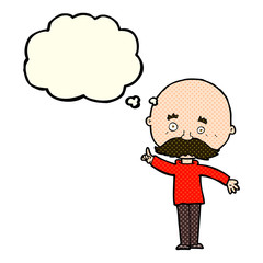 Obraz na płótnie Canvas cartoon bald man with idea with thought bubble