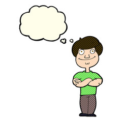 cartoon happy man with thought bubble