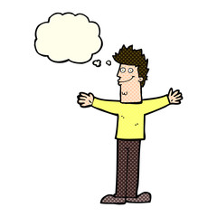 cartoon happy man with thought bubble