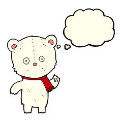 cartoon waving polar bear with thought bubble