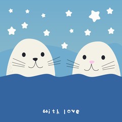 Cute seals cartoon vector illustration