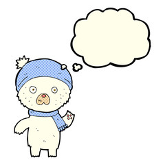 cartoon waving polar bear with thought bubble