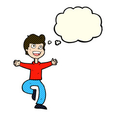 cartoon excited boy with thought bubble