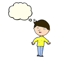 cartoon happy man with thought bubble