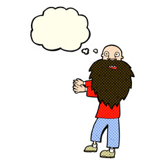 cartoon bearded old man with thought bubble
