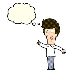 cartoon funny man with idea with thought bubble