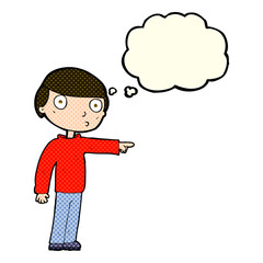 cartoon man pointing with thought bubble