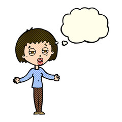 cartoon suspicious woman with thought bubble
