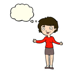 cartoon confused woman with thought bubble
