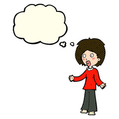 cartoon surprised woman with thought bubble