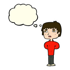 cartoon unhappy man with thought bubble