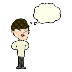 cartoon happy man with thought bubble
