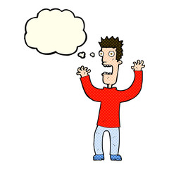 cartoon terrified man with thought bubble