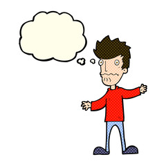 cartoon nervous man with thought bubble