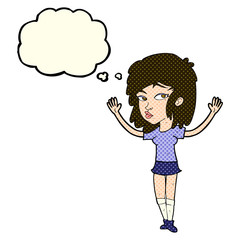 cartoon pretty girl with thought bubble