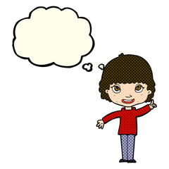 cartoon woman with idea with thought bubble