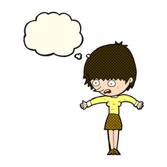 cartoon woman panicking with thought bubble