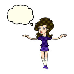 cartoon confused pretty girl with thought bubble