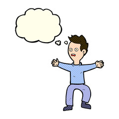 cartoon man panicking with thought bubble
