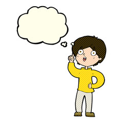 cartoon boy with idea with thought bubble