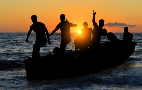 boat with migrants fleeing from war 