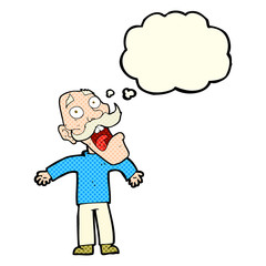 cartoon terrified old man with thought bubble