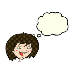 cartoon happy girl with thought bubble