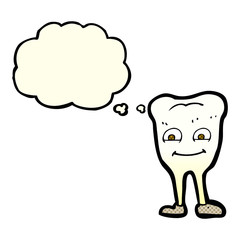 cartoon yellowing  tooth with thought bubble